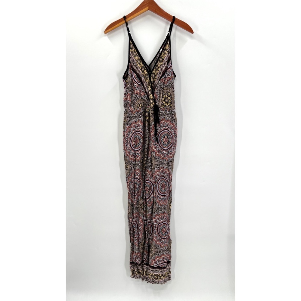 Xhilaration Multi-Color Paisley Print Jumpsuit with Black Trim